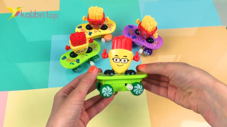 Заводная детская игрушка картошка фри на скейте оптом изображения 2