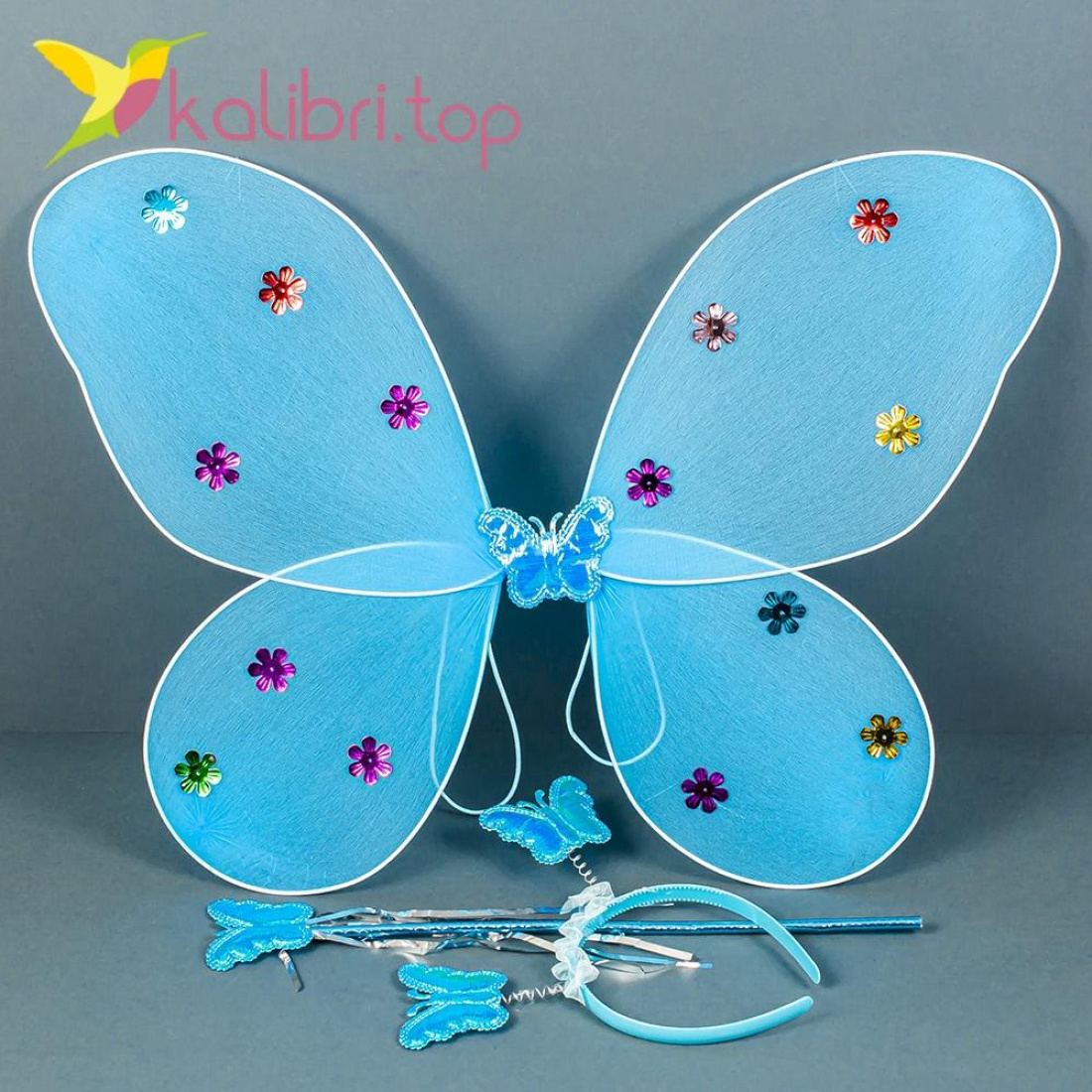Карнавальные крылья бабочки голубой оптом фото 01