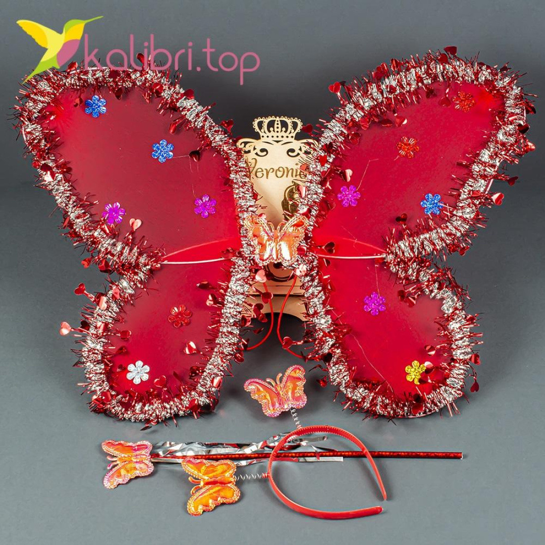 Набор карнавальный крылья бабочки красный оптом фото 01