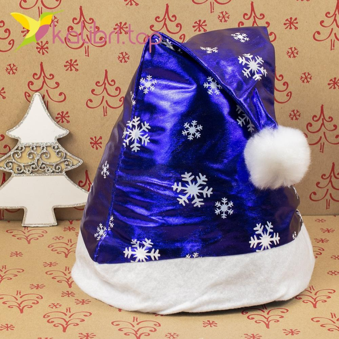 Шапки Деда Мороза синяя HQ-1648 оптом фото 01