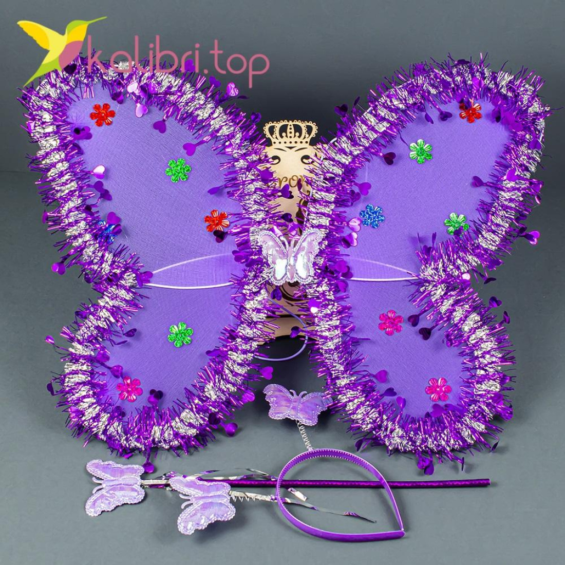 Набор карнавальный крылья бабочки фиолетовый оптом фото 01