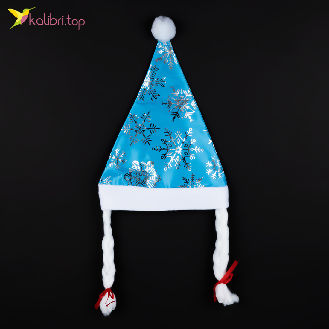 Новогодняя шапка с косичками голубая 62 см оптом фото 01