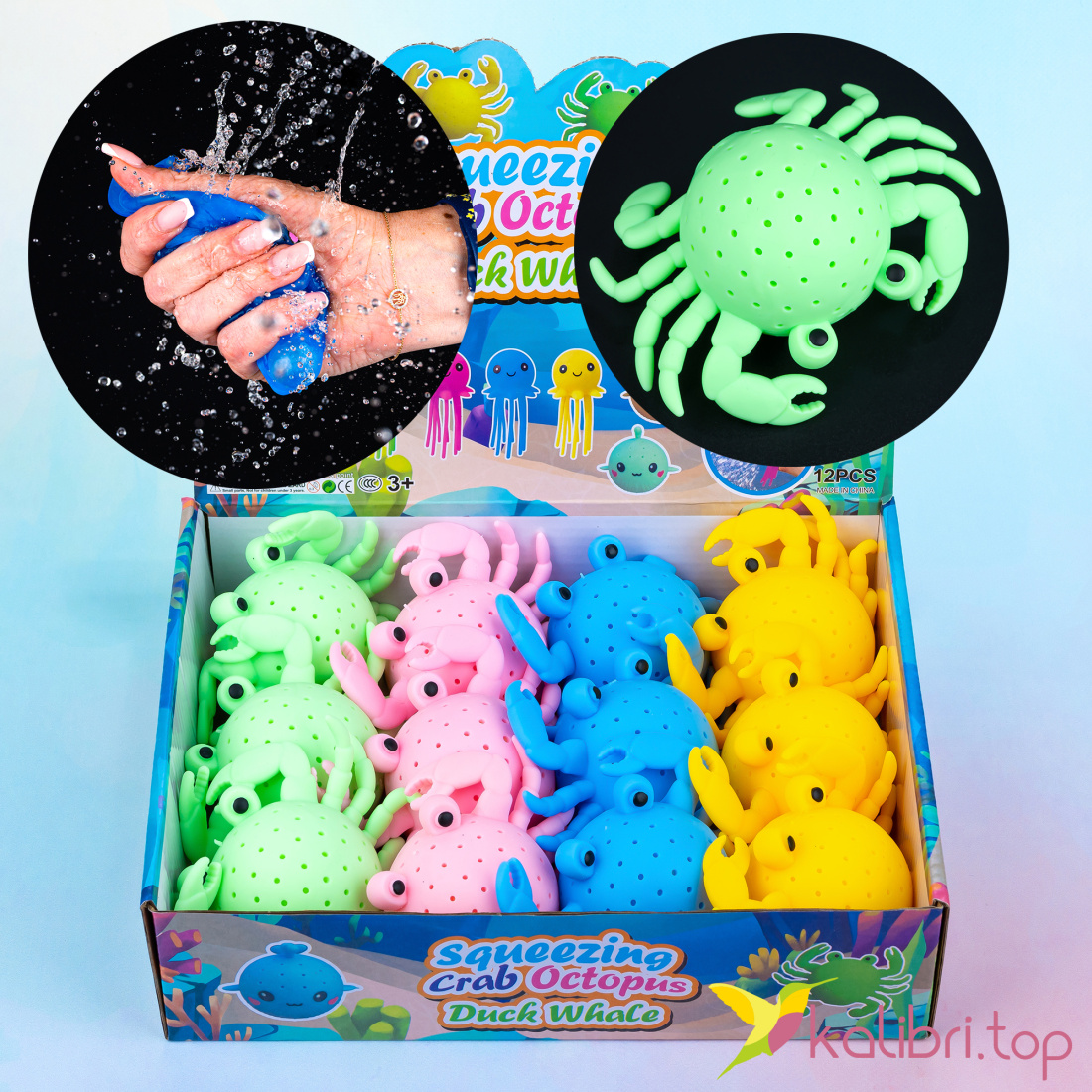 Антистрес бризгалка водою краб 6,5 см, 41 г оптом фото 01