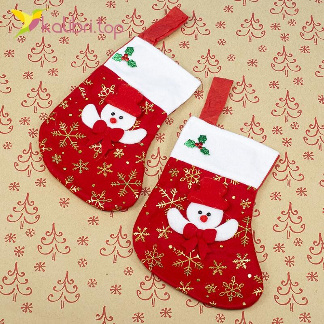 Носок для подарков маленький с Снеговиком оптом фото 01