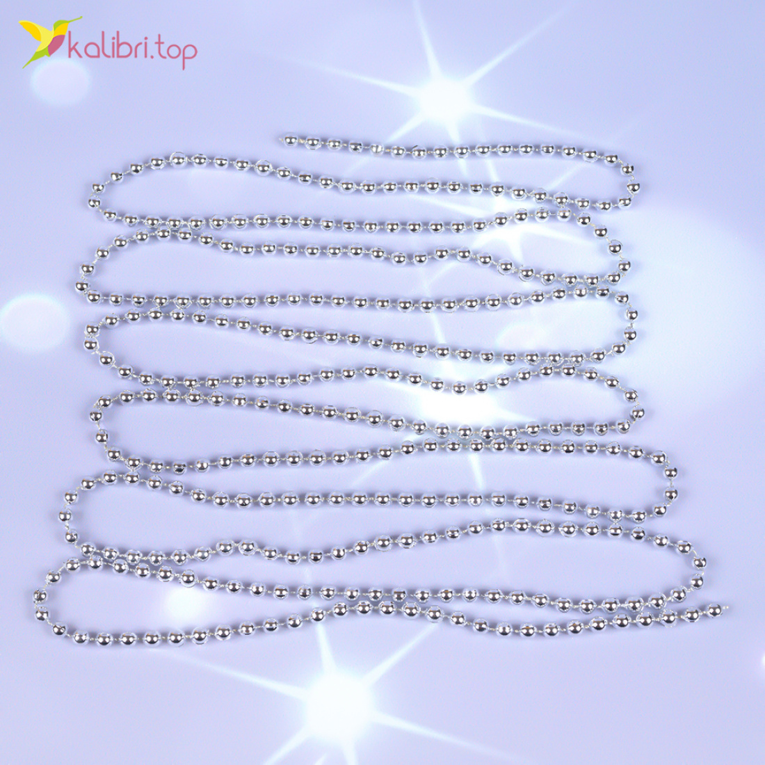 Новогодний декор бусы серебряные 2,75 метра, 12 штук оптом фото 01 Новогодний декор бусы серебряные 2,75 метра, 12 штук оптом фото 01
