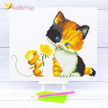 Алмазна мозаїка Котик і Мишеня 21*25 см - Купити
