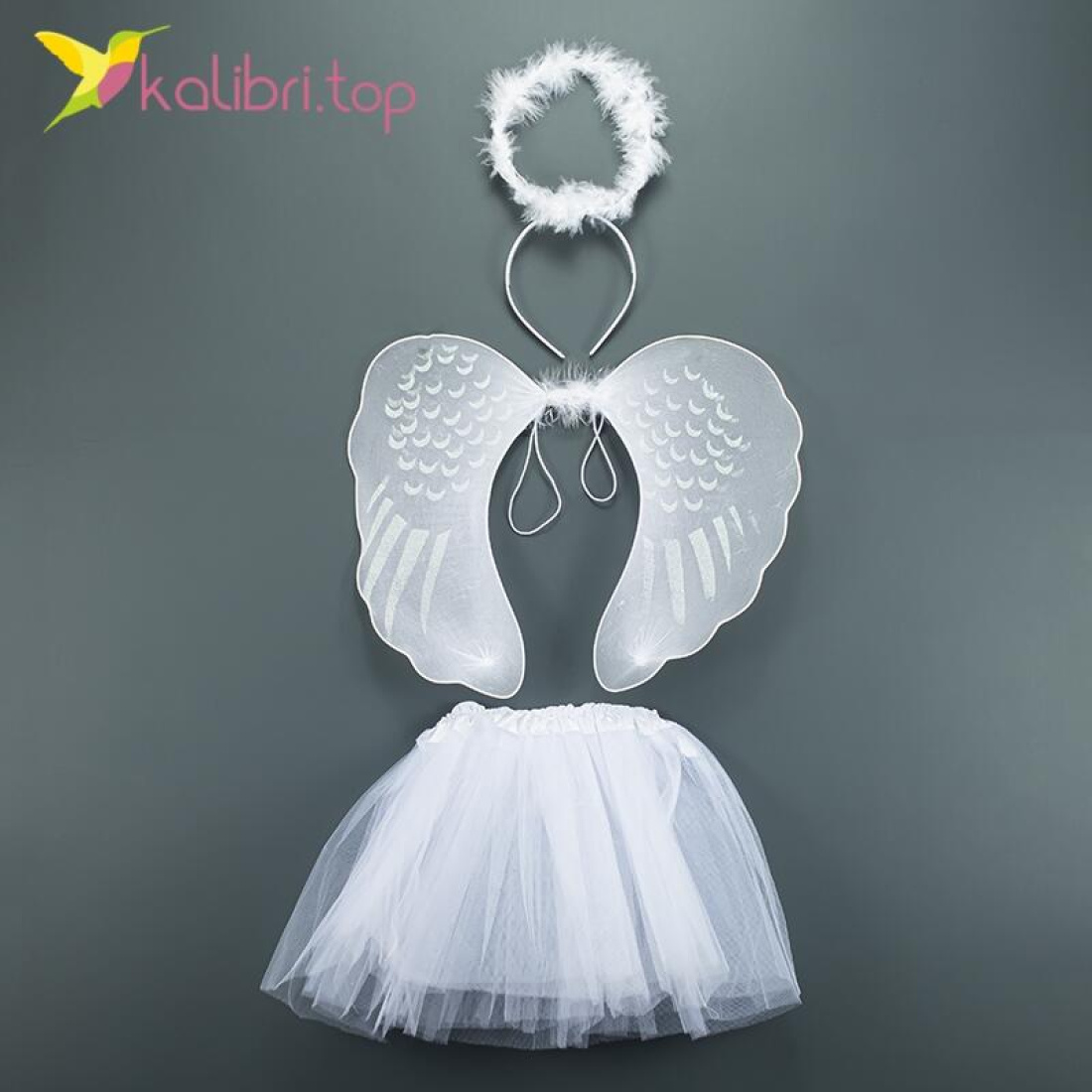 Набор ангела карнавальный с юбкой белый оптом фото 01
