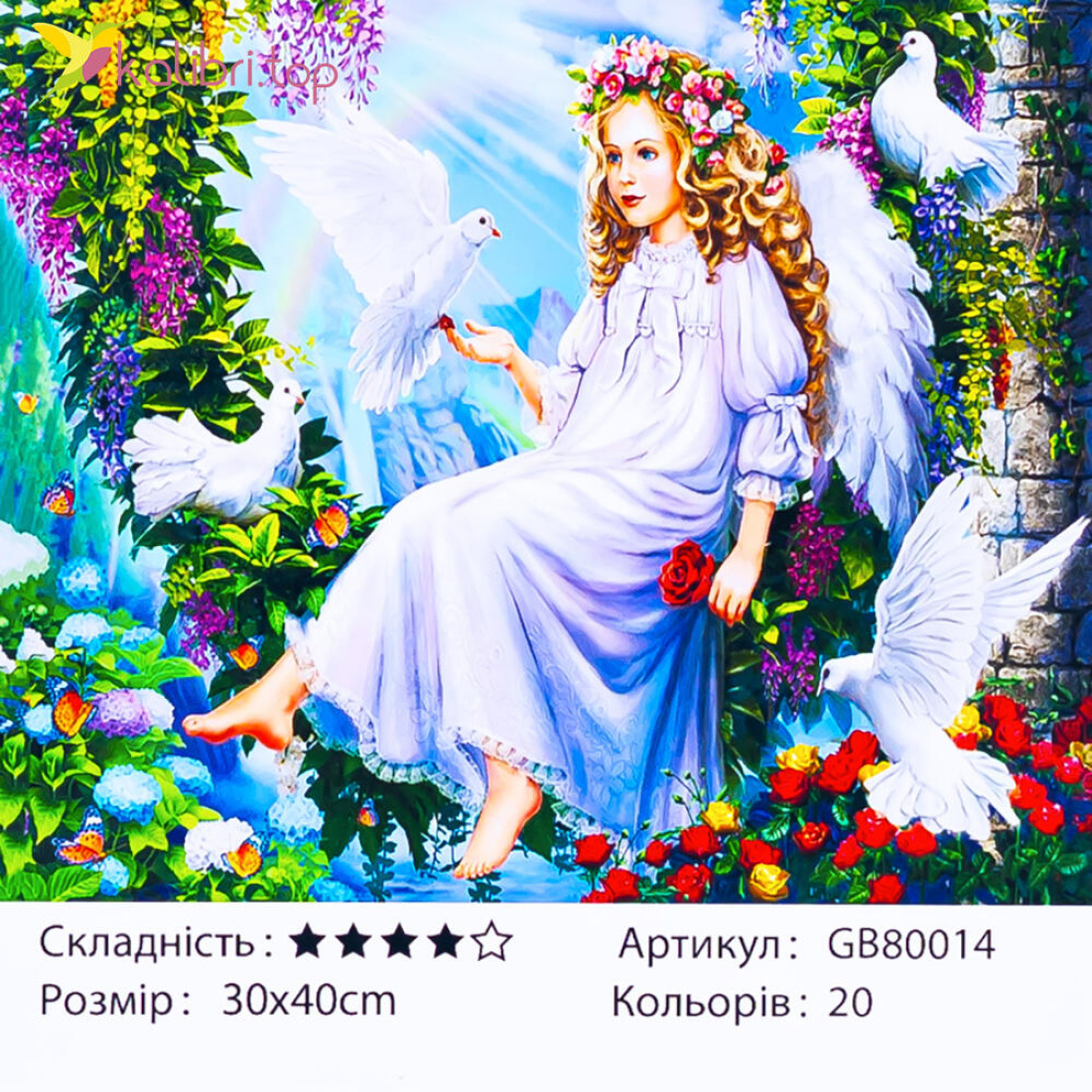 Алмазна мозаїка Ангел із Голубями 30*40 см оптом фото 01