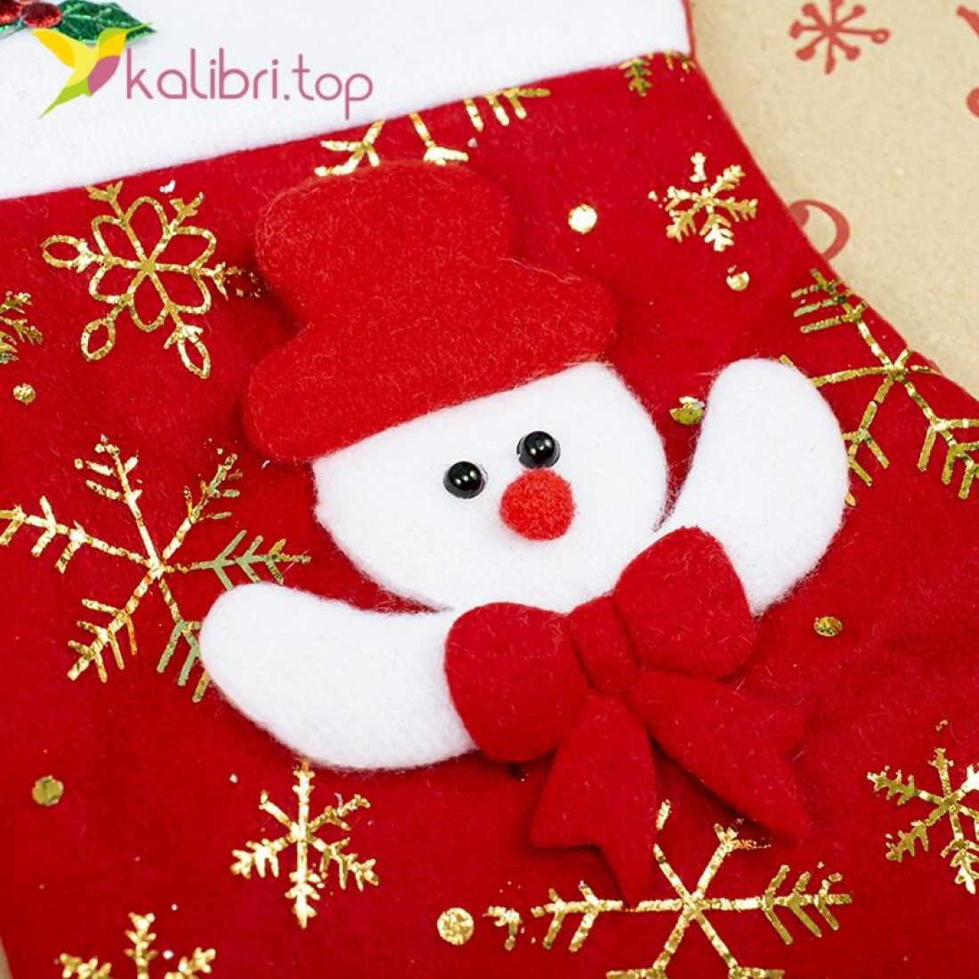 Носок для подарков маленький с Снеговиком оптом фото 02