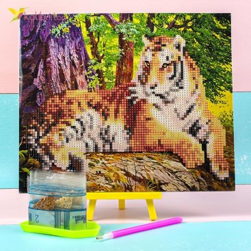 Алмазна мозаїка за номерами Тигр у лісі 21*25 см оптом фото 01