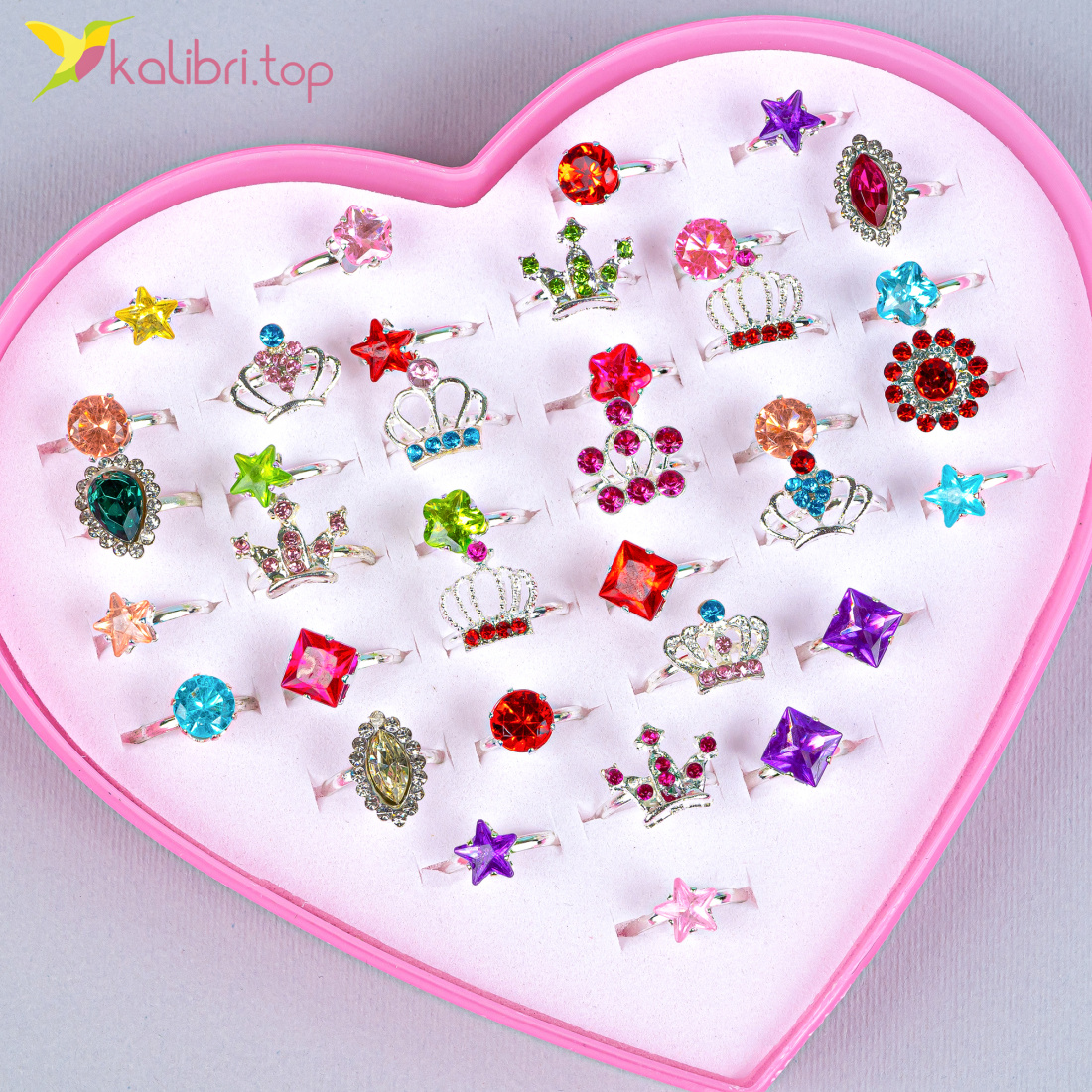 Детские колечки Коронки 36 штук оптом фото 01