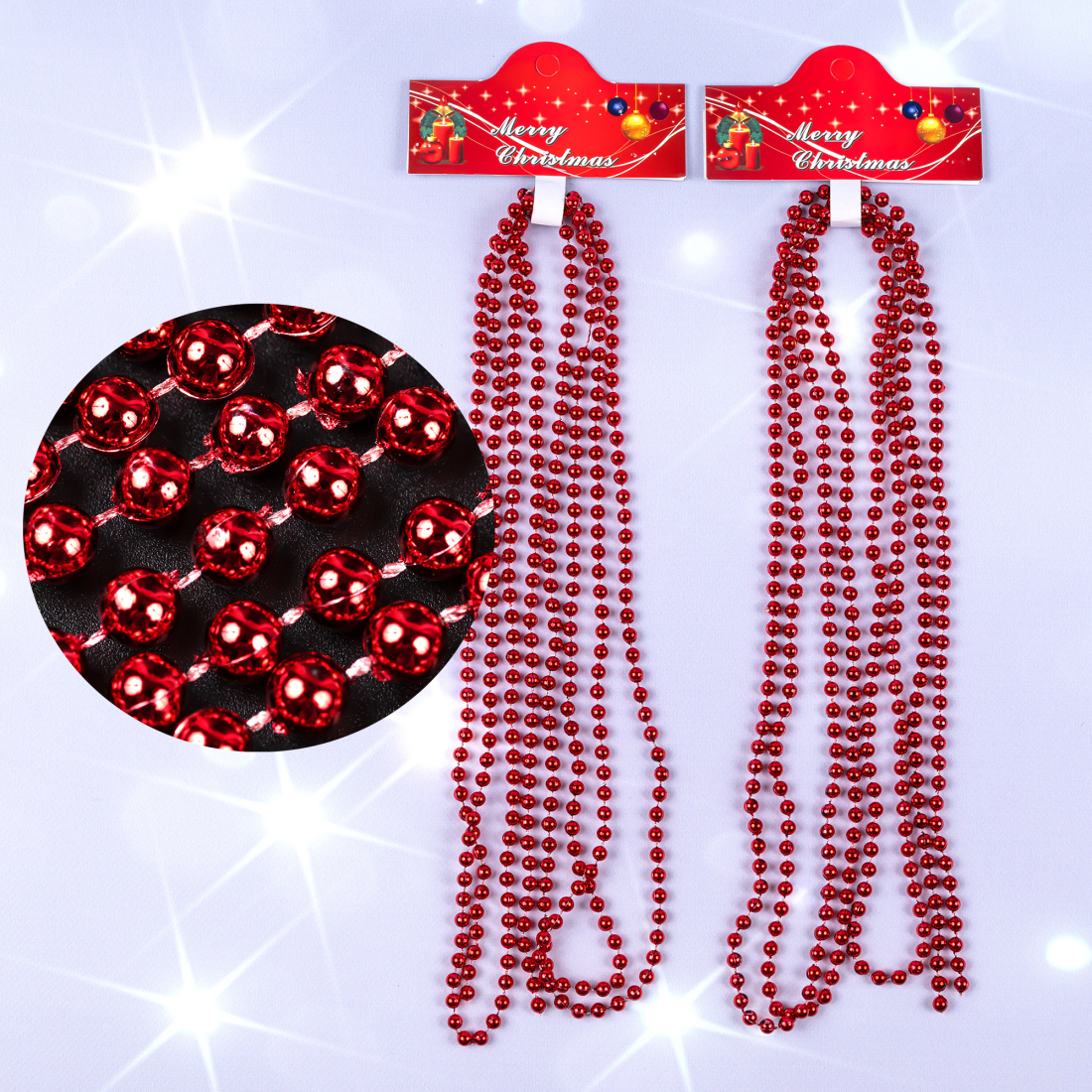Новогодний декор бусы красные 2,75 метра, Ø 0,57 см, 12 штук оптом фото 01