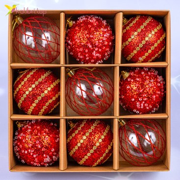 Ялинкові кулі червоне сяйво 7 см, 9 шт., набір - Фото Ялинкові кулі червоне сяйво 7 см, 9 шт., набір - Купити