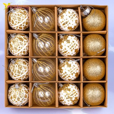 Ялинкові кулі ранкові золото 5,5 см, 16 шт., набір - Фото Ялинкові кулі ранкові золото 5,5 см, 16 шт., набір - Купити
