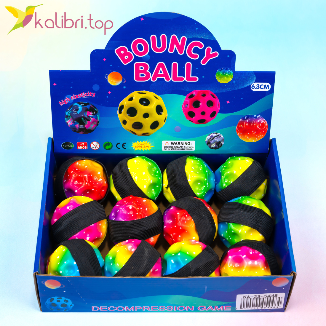 Мячик попрыгунчик на резинке Космос 6,3 см оптом фото 01