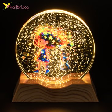 Ночник плоский стеклянный Девочка с Зонтом 8 см - Купить