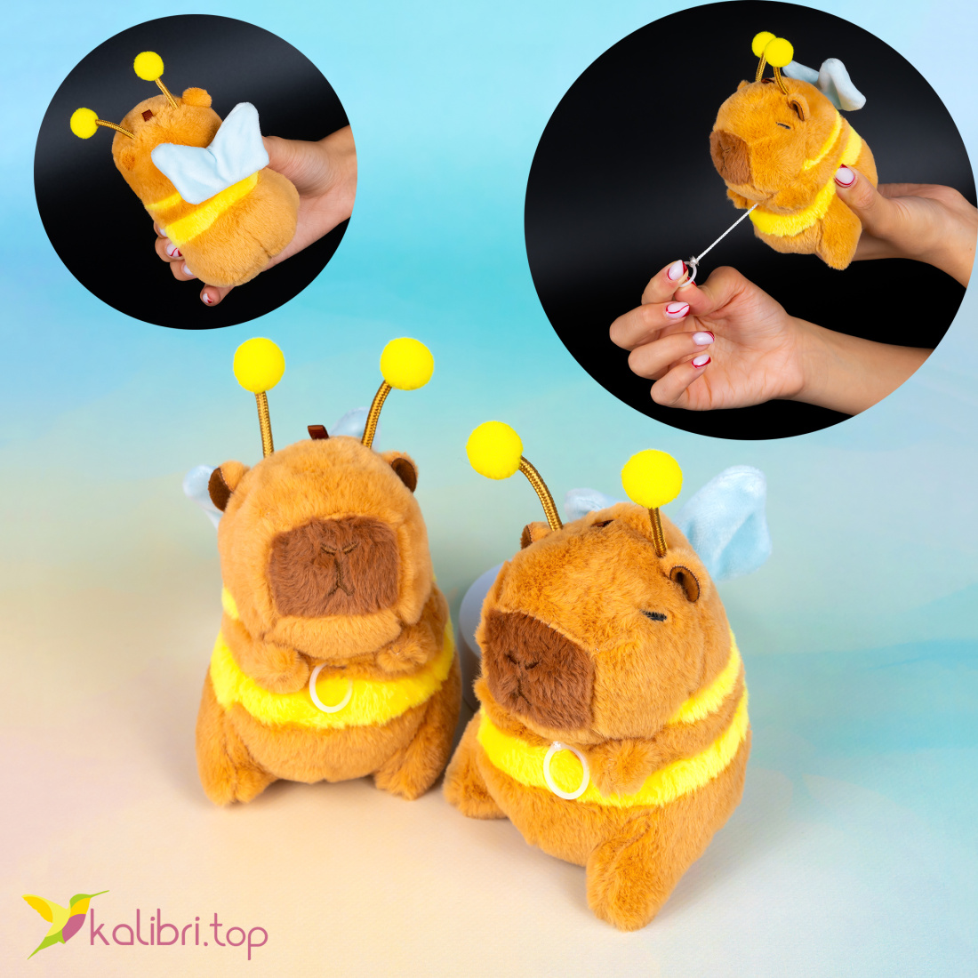 Механічна м'яка іграшка Капібара бджілка 12 см оптом фото 01 Механічна м'яка іграшка Капібара бджілка 12 см оптом фото 01