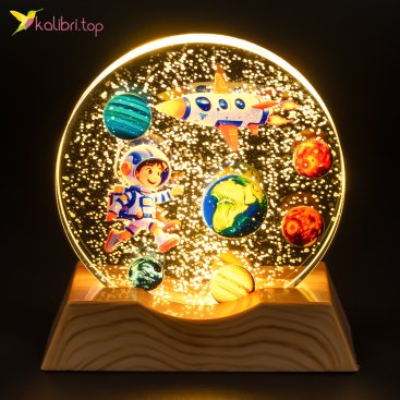 Ночник плоский стеклянный Мальчик среди планет 8 см - Купить