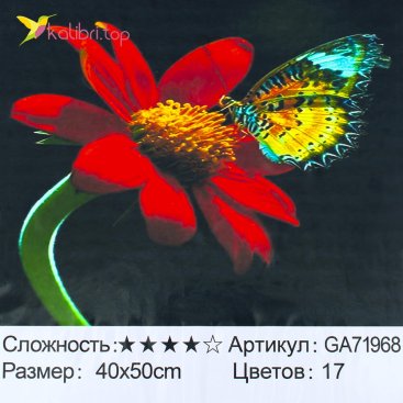 Алмазная мозаика бабочка на цветке 40*50 см - Купить