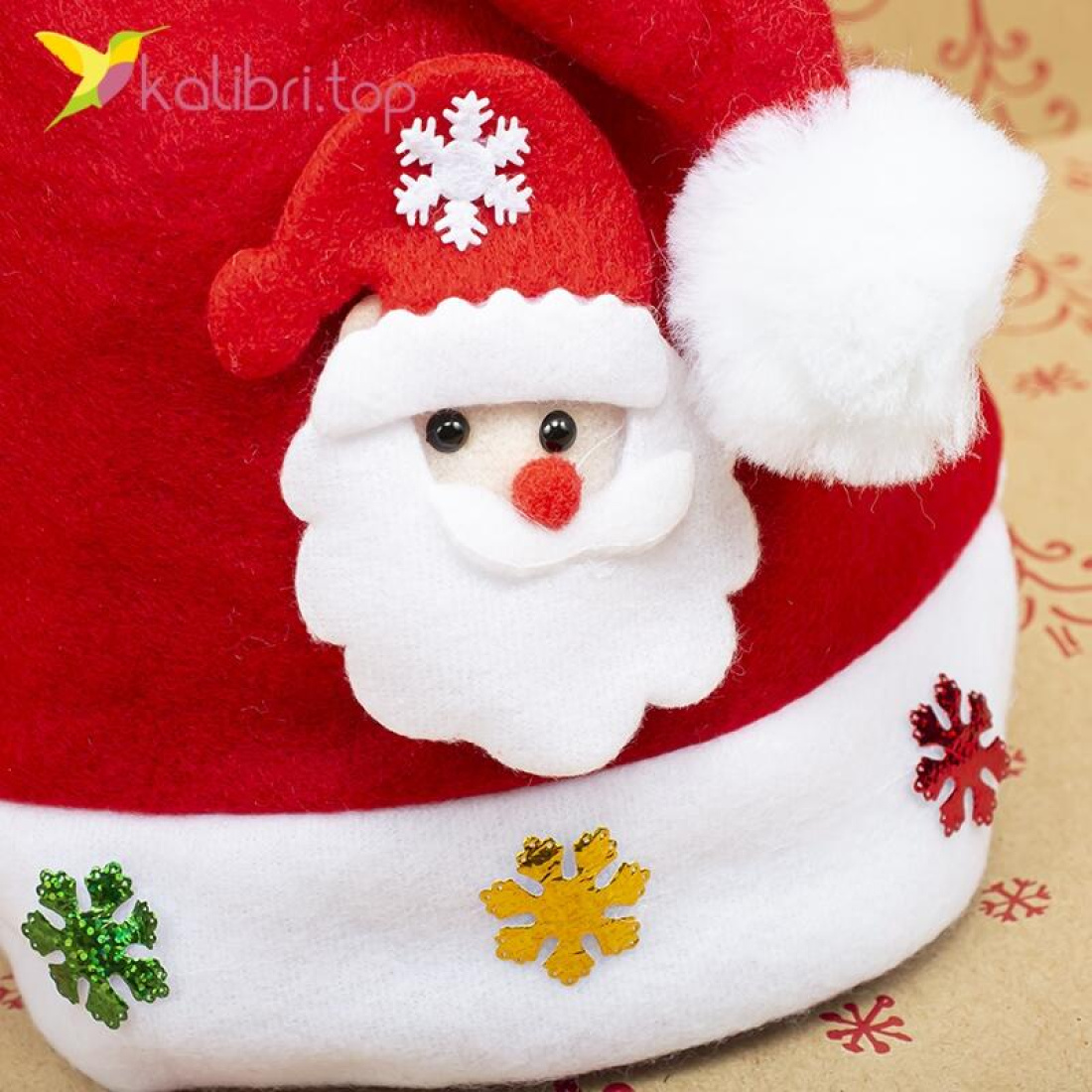 Сяюча новорічна шапка Дід Мороз 37 см оптом фото 03