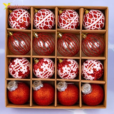 Ялинкові кулі червоний бал 5,5 см, 16 шт., набір - Фото Ялинкові кулі червоний бал 5,5 см, 16 шт., набір - Купити