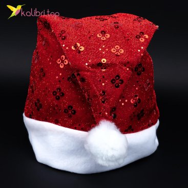 Новогодняя шапка с пайеткой красный 38 см - Купить