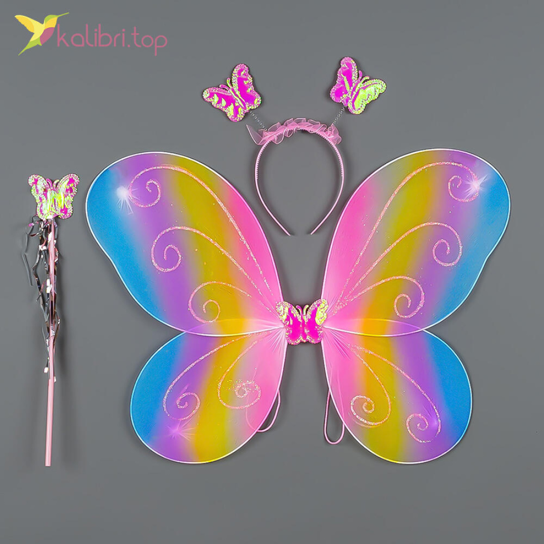 Карнавальные крылья бабочки радужный оптом фото 01