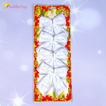 Новорічні прикраси бантики Білі 12 см., 20 шт - Фото Новорічні прикраси бантики Білі 12 см., 20 шт - Купити