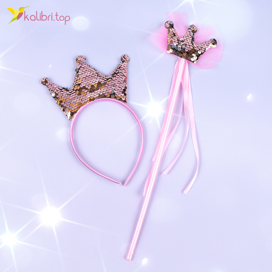 Набір обруч з чарівною паличкою Коронки з паєтки оптом фото 01 Набір обруч з чарівною паличкою Коронки з паєтки оптом фото 01