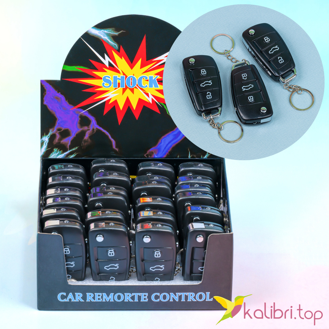 Шокер автомобильный ключ, фонарик 6,5 см оптом фото 01