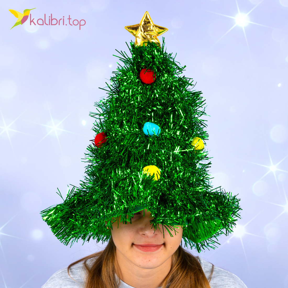 Новогодняя шапка Ёлка с игрушками 45 см оптом фото 01 Новогодняя шапка Ёлка с игрушками 45 см оптом фото 01