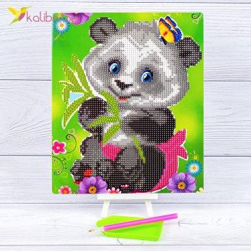 Алмазная мозаика Панда с бабочкой 21*25 см - Купить
