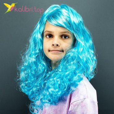 Карнавальный парик Кудряшка голубой 50 см - Купить