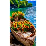 Алмазная мозаика лодка и подсолнухи 40*50 см оптом фото 01 Алмазная мозаика лодка и подсолнухи 40*50 см оптом фото 01