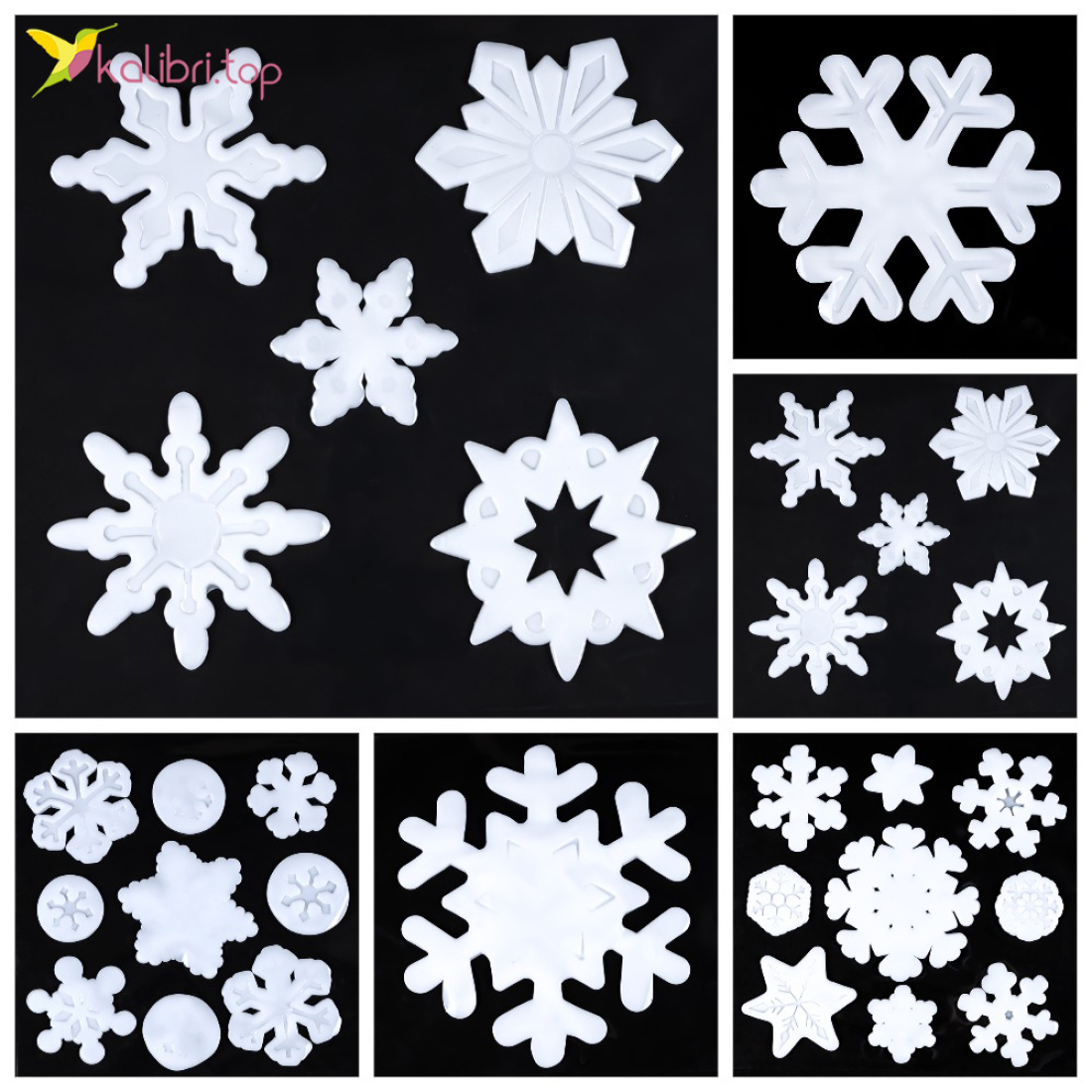 Силіконові наклейки на вікна Мікс Сніжинок 20х20 см оптом фото 01 Силіконові наклейки на вікна Мікс Сніжинок 20х20 см оптом фото 01