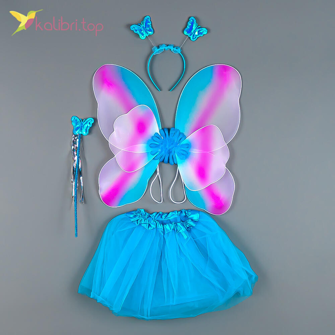 Карнавальный набор бабочки с юбкой голубой оптом фото 01