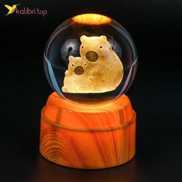Ночник стеклянный шар Капибары 8 см - Купить