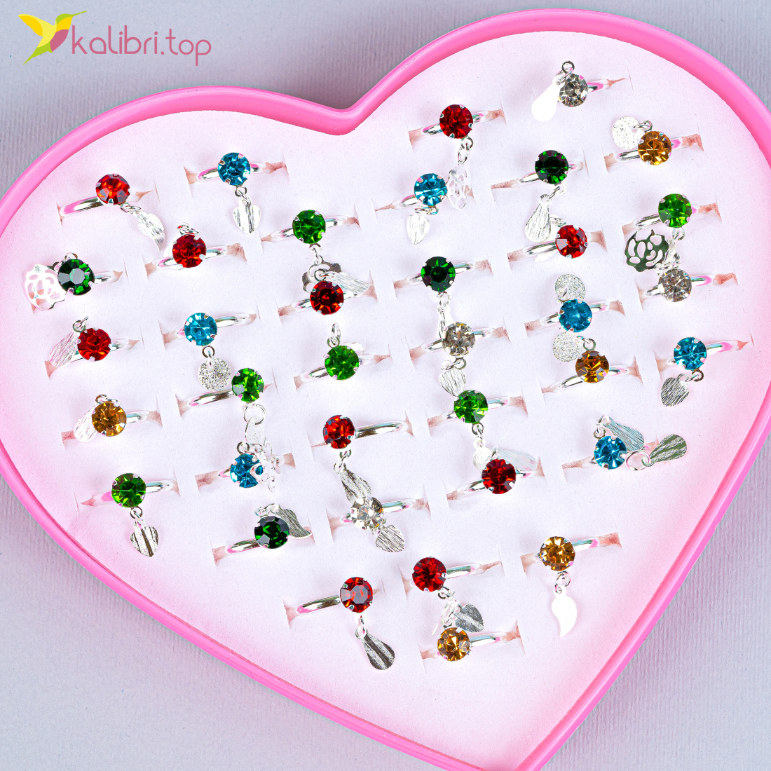 Детские колечки Сапфир с подвеской 36 штук оптом фото 01