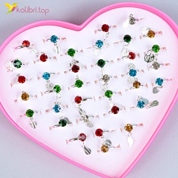 Детские колечки Сапфир с подвеской 36 штук - Купить