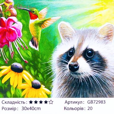 Алмазна мозаїка Єнот з Колібрі 30*40 см - Купити