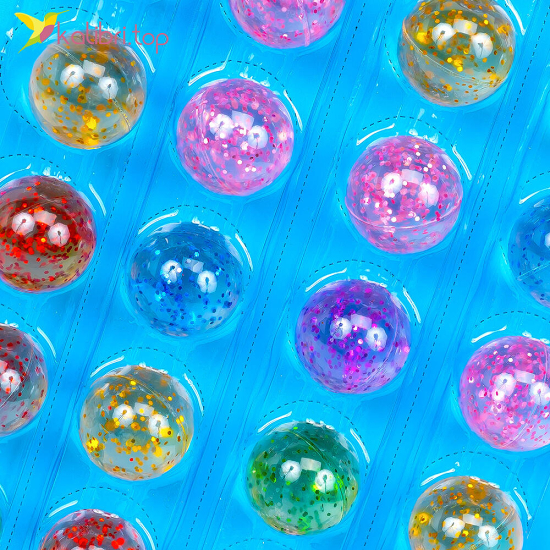 Мячики попрыгунчики с Глиттером прозрачные 32 мм оптом фото 02