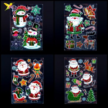 Великі новорічні наклейки на вікна Санти кольорові 30 см - Купити