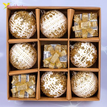 Ялинкові кулі золота хуртовина 7 см, 9 шт., набір - Фото Ялинкові кулі золота хуртовина 7 см, 9 шт., набір - Купити