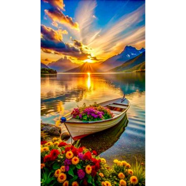 Алмазная мозаика лодка и море 40*50 см - Купить