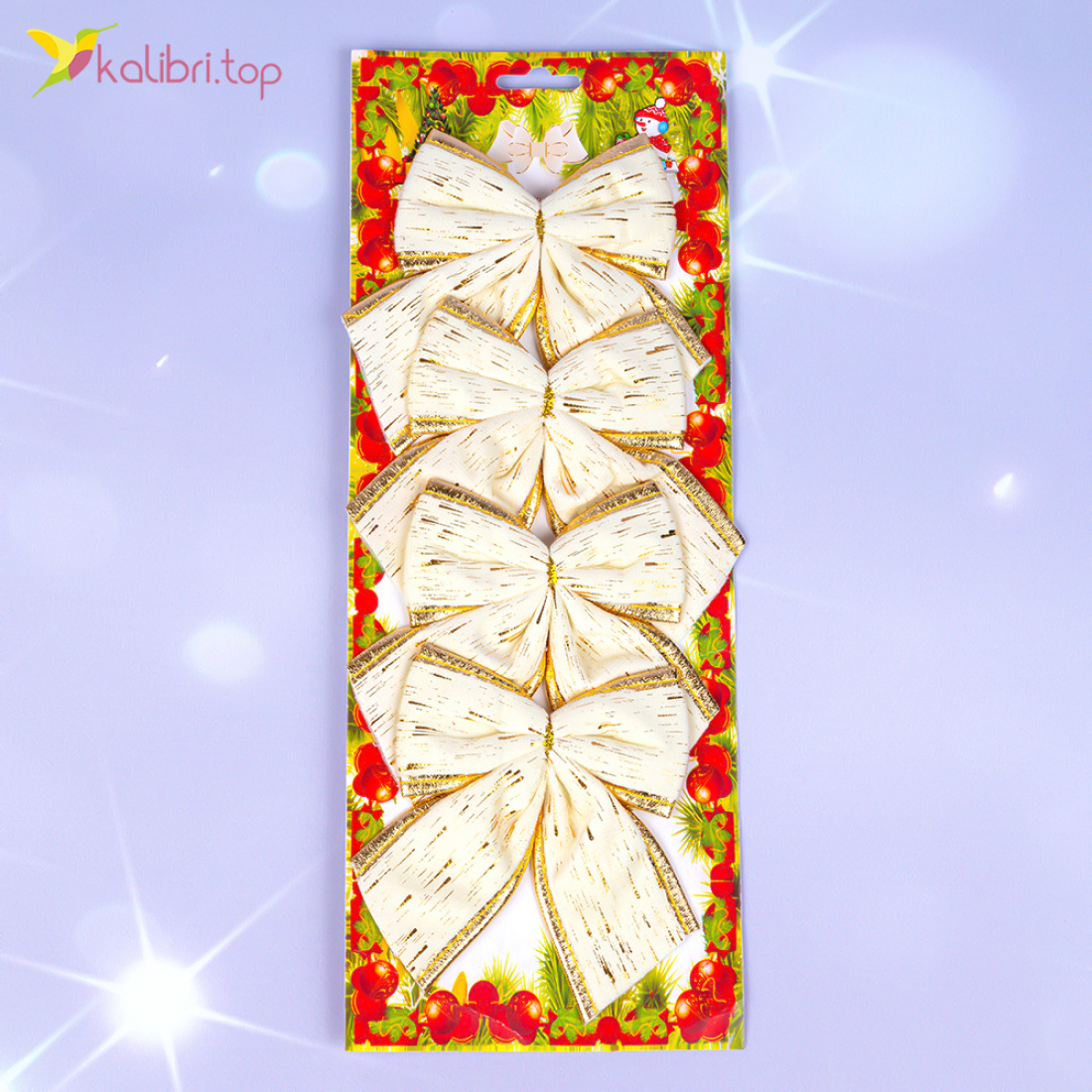 Новорічні прикраси бантики Золоті 12 см., 20 шт оптом фото 01 Новорічні прикраси бантики Золоті 12 см., 20 шт оптом фото 01