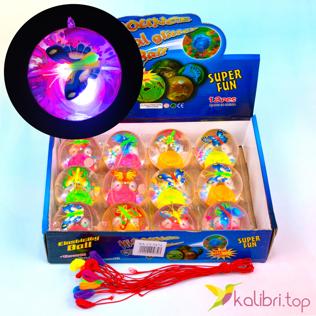 Светящийся мячик Бабочка на резинке 6 см оптом фото 01