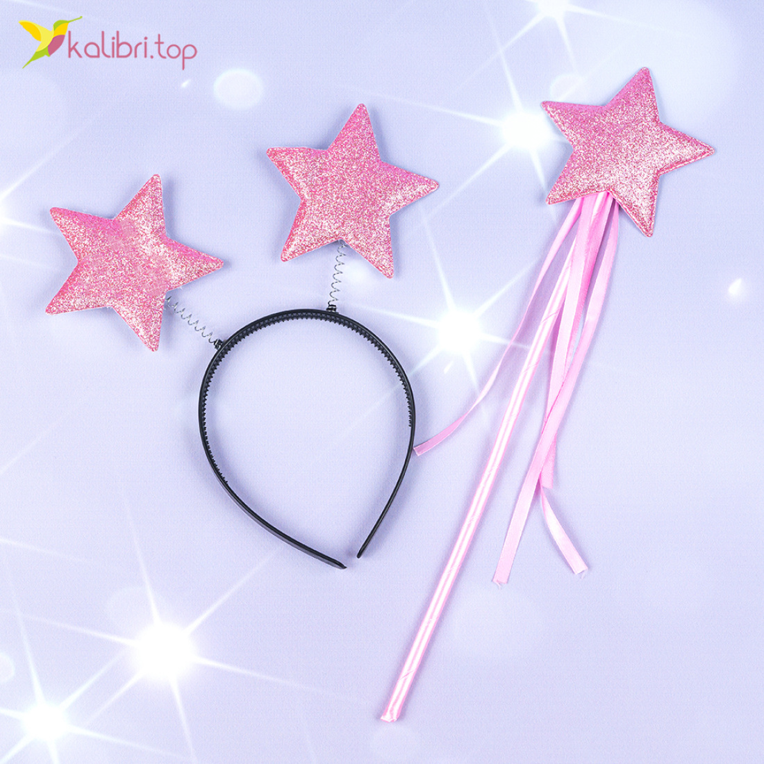 Набір новорічний обруч із чарівною паличкою Зірочка рожевий оптом фото 01 Набір новорічний обруч із чарівною паличкою Зірочка рожевий оптом фото 01