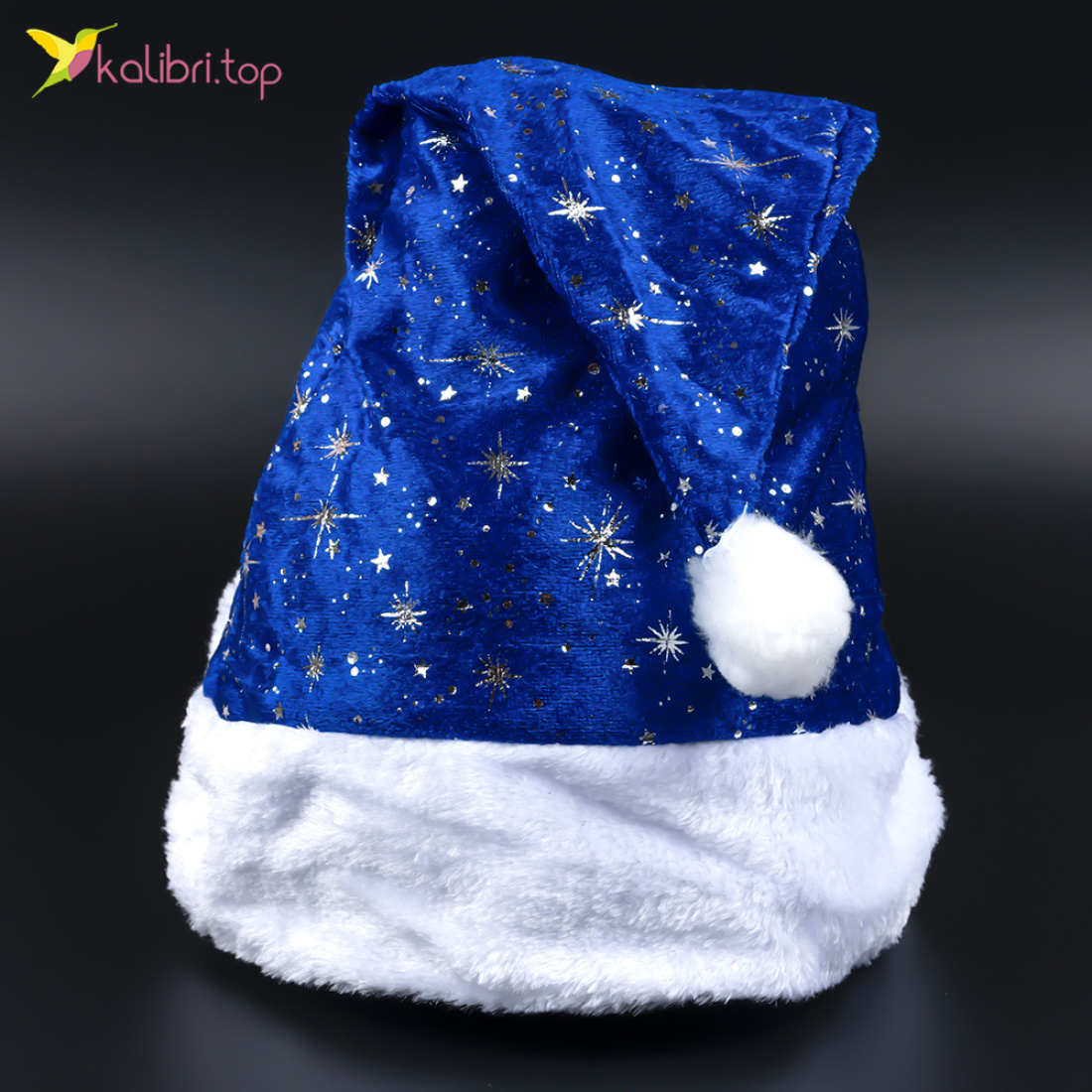 Новорічна шапка синя зірка 42 см оптом фото 01 Новорічна шапка синя зірка 42 см оптом фото 01