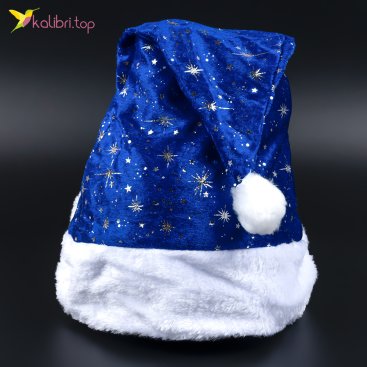 Новогодняя шапка синяя звезда 42 см - Купить