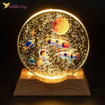 Ночник плоский стеклянный Мальчик и две ракеты 8 см - Купить